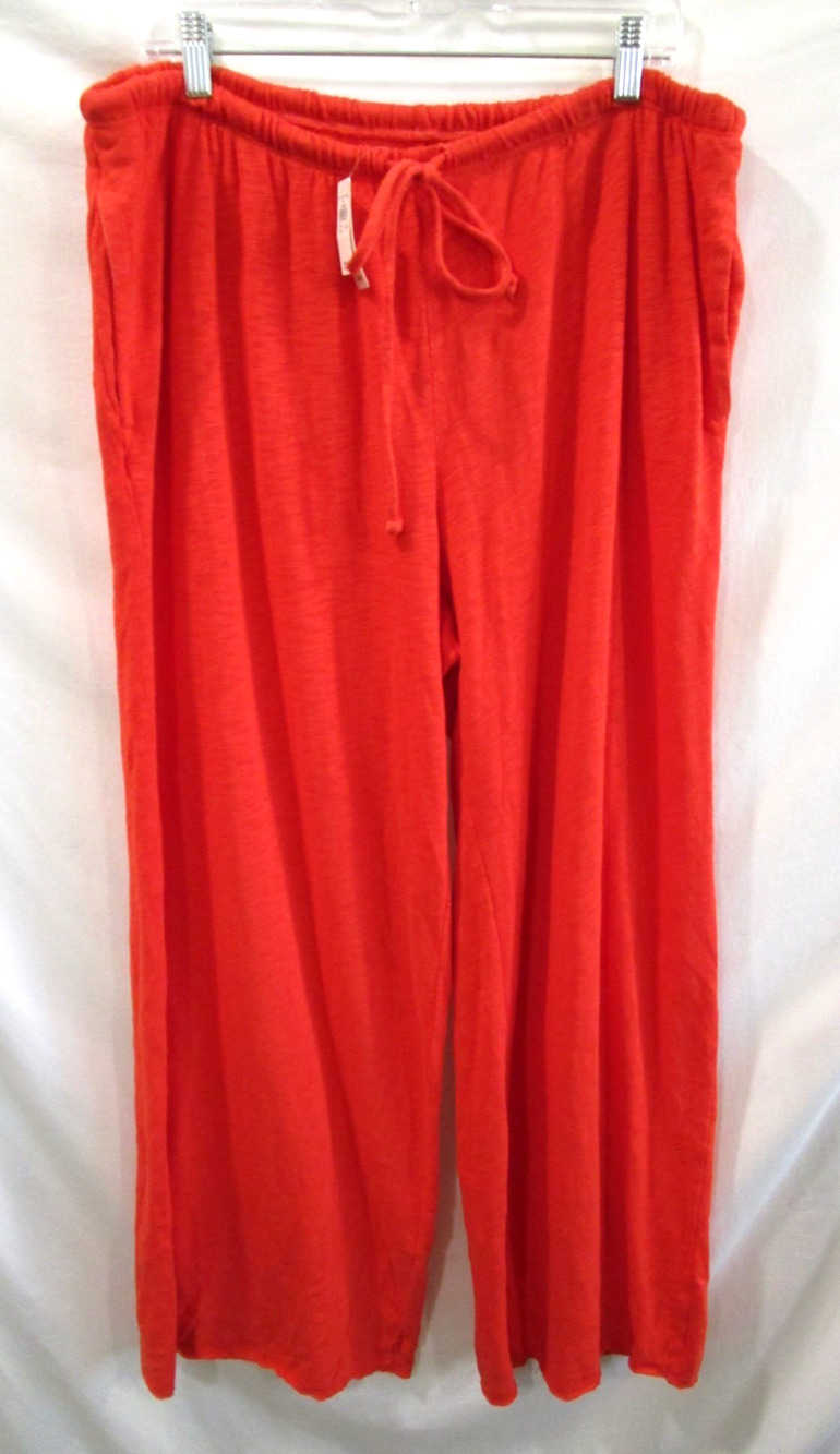NWT Aerie Red Casual Knit Slub Wide Leg Drawstring Pants Women Sz L